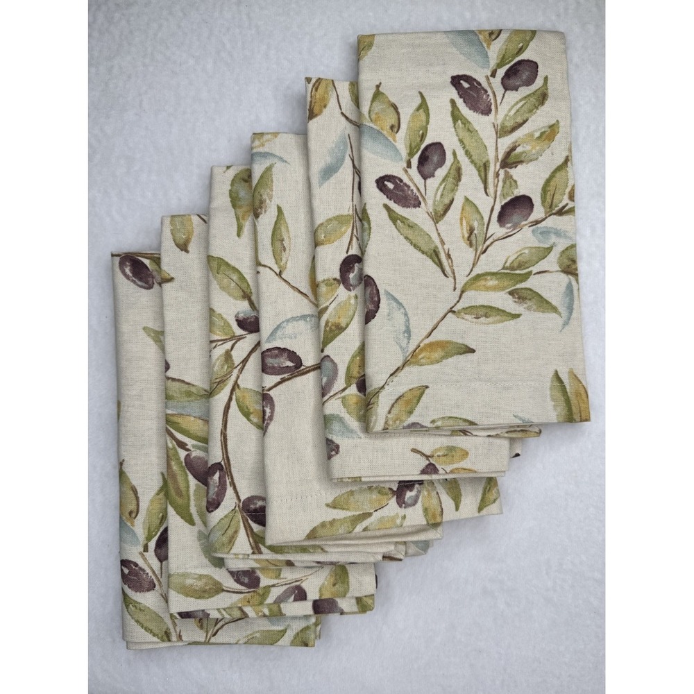 RARE S/6 Pottery Barn Olive Branch Cloth Dinner Napkins NEW